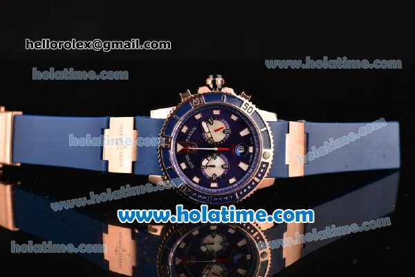 Ulysse Nardin Maxi Marine Diver Chrono Miyota Quartz Rose Gold Case with Blue Dial and Blue Rubber Strap - Click Image to Close